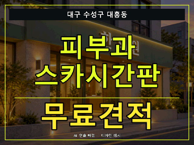 대구 수성구 대흥동 피부과 스카시간판 무료견적 안내 썸네일 · AI 연출 배경