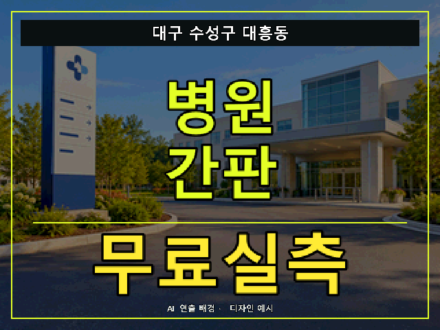 대구 수성구 대흥동 병원 간판 무료실측 안내 썸네일 · AI 연출 배경