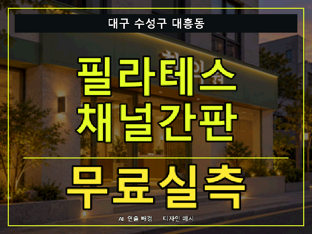 대구 수성구 대흥동 필라테스 채널간판 무료실측 안내 썸네일 · AI 연출 배경