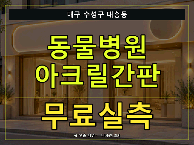 대구 수성구 대흥동 동물병원 아크릴간판 무료실측 안내 썸네일 · AI 연출 배경