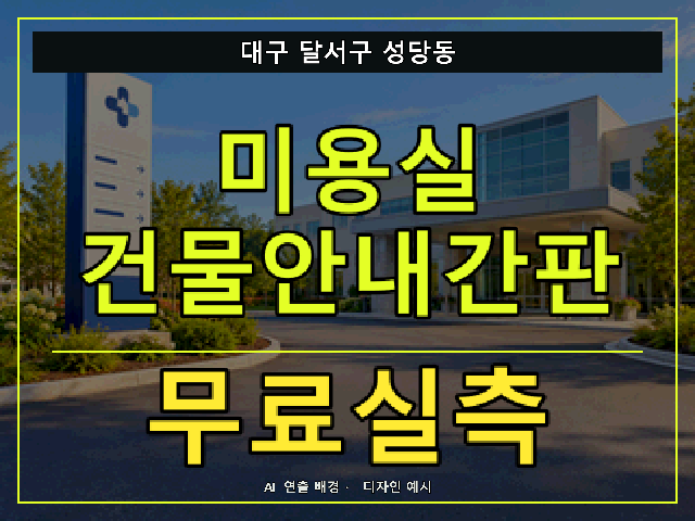 대구 달서구 성당동 미용실 건물안내간판 무료실측 안내 썸네일 · AI 연출 배경