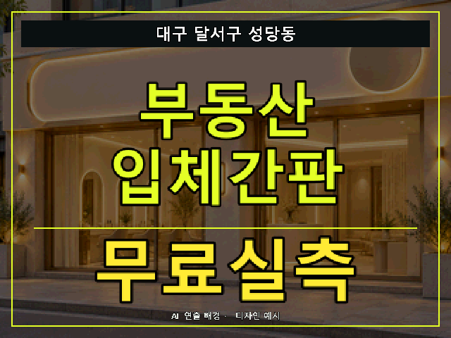 대구 달서구 성당동 부동산 입체간판 무료실측 안내 썸네일 · AI 연출 배경