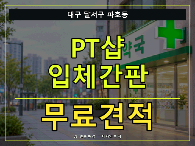 대구 달서구 파호동 PT샵 입체간판 무료견적 안내 썸네일 · AI 연출 배경