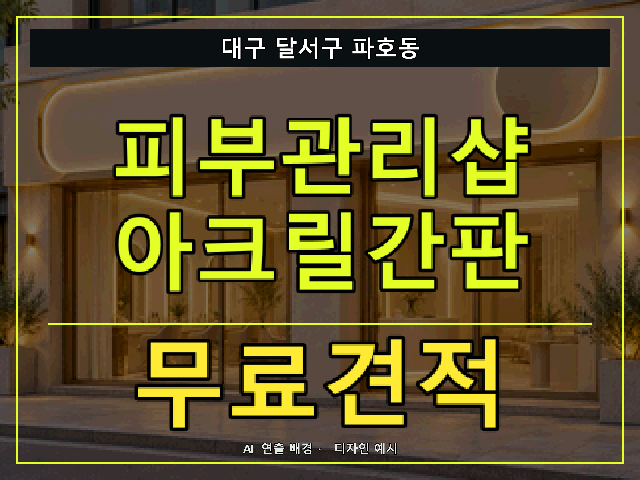 대구 달서구 파호동 피부관리샵 아크릴간판 무료견적 안내 썸네일 · AI 연출 배경