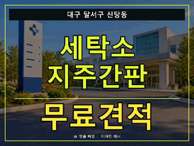 대구 달서구 신당동 세탁소 지주간판 무료견적 안내 썸네일 · AI 연출 배경