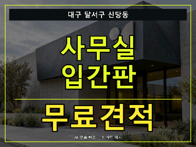 대구 달서구 신당동 사무실 입간판 무료견적 안내 썸네일 · AI 연출 배경