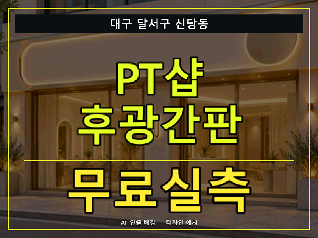대구 달서구 신당동 PT샵 후광간판 무료실측 안내 썸네일 · AI 연출 배경