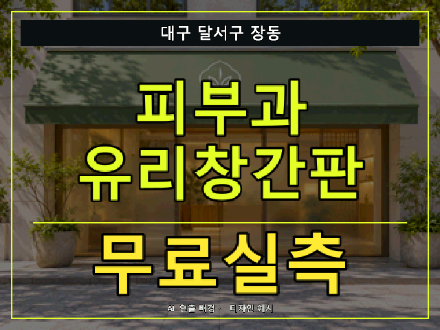 대구 달서구 장동 피부과 유리창간판 무료실측 안내 썸네일 · AI 연출 배경