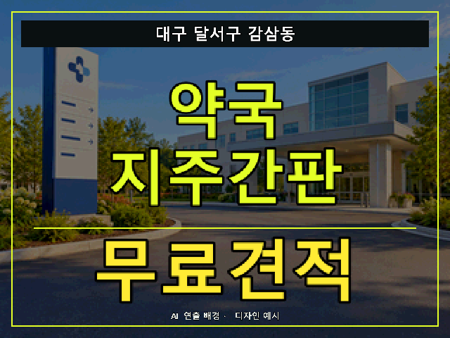 대구 달서구 감삼동 약국 지주간판 무료견적 안내 썸네일 · AI 연출 배경