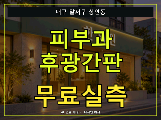 대구 달서구 상인동 피부과 후광간판 무료실측 안내 썸네일 · AI 연출 배경