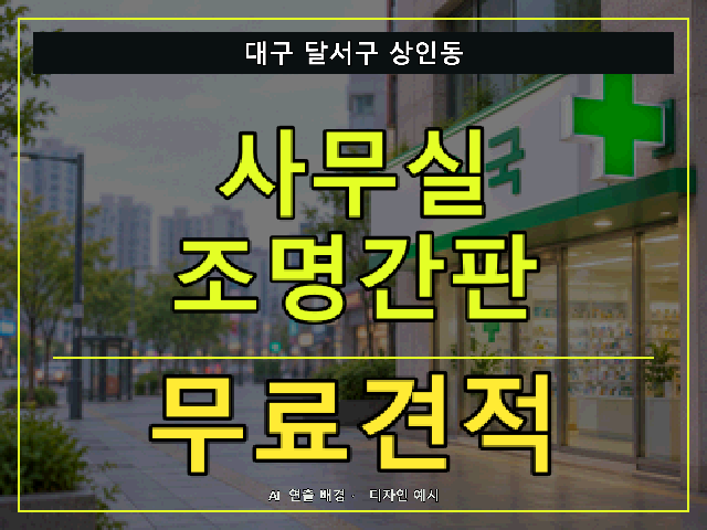 대구 달서구 상인동 사무실 조명간판 무료견적 안내 썸네일 · AI 연출 배경