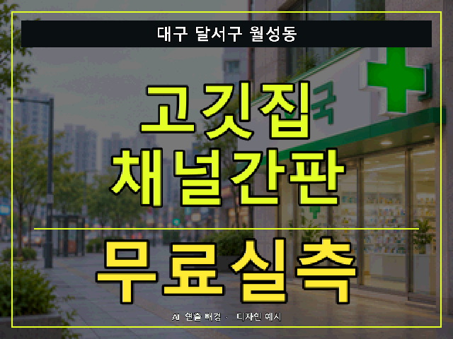 대구 달서구 월성동 고깃집 채널간판 무료실측 안내 썸네일 · AI 연출 배경