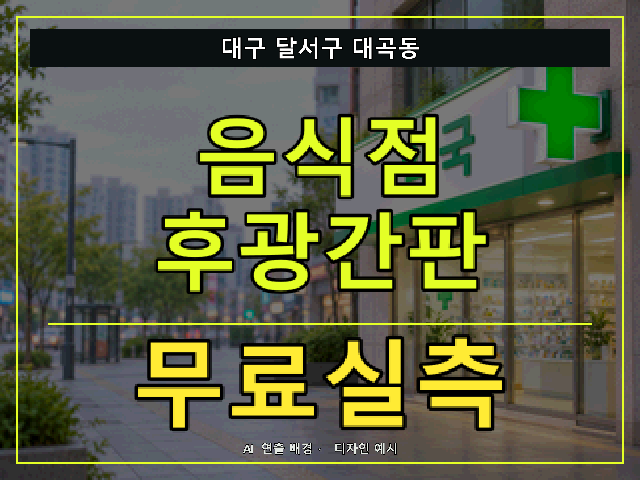 대구 달서구 대곡동 음식점 후광간판 무료실측 안내 썸네일 · AI 연출 배경