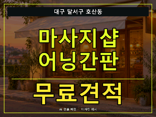 대구 달서구 호산동 마사지샵 어닝간판 무료견적 안내 썸네일 · AI 연출 배경