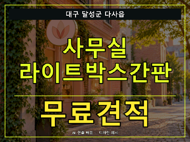 대구 달성군 다사읍 사무실 라이트박스간판 무료견적 안내 썸네일 · AI 연출 배경
