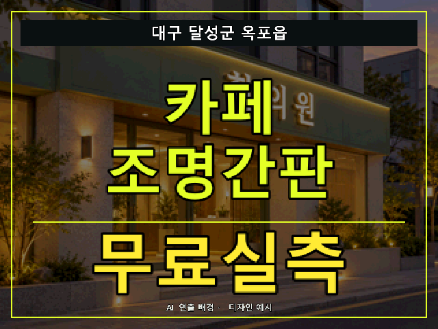 대구 달성군 옥포읍 카페 조명간판 무료실측 안내 썸네일 · AI 연출 배경