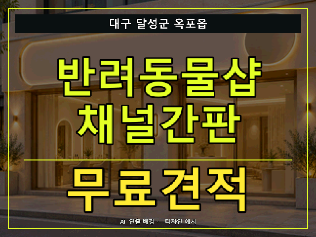 대구 달성군 옥포읍 반려동물샵 채널간판 무료견적 안내 썸네일 · AI 연출 배경