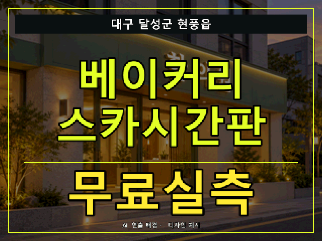 대구 달성군 현풍읍 베이커리 스카시간판 무료실측 안내 썸네일 · AI 연출 배경
