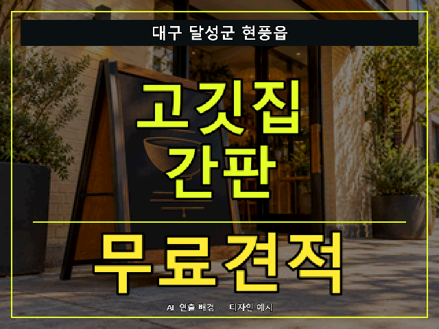 대구 달성군 현풍읍 고깃집 간판 무료견적 안내 썸네일 · AI 연출 배경