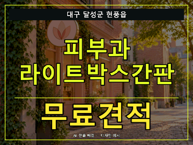 대구 달성군 현풍읍 피부과 라이트박스간판 무료견적 안내 썸네일 · AI 연출 배경