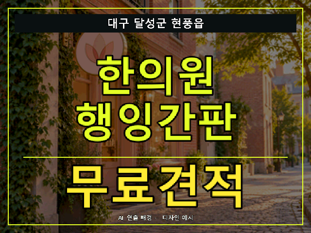 대구 달성군 현풍읍 한의원 행잉간판 무료견적 안내 썸네일 · AI 연출 배경