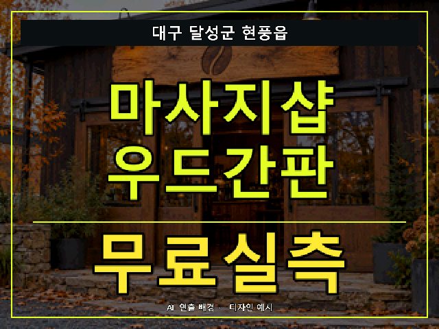 대구 달성군 현풍읍 마사지샵 우드간판 무료실측 안내 썸네일 · AI 연출 배경