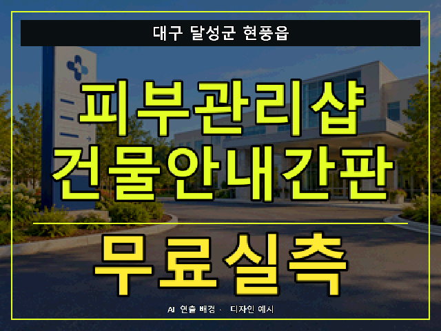대구 달성군 현풍읍 피부관리샵 건물안내간판 무료실측 안내 썸네일 · AI 연출 배경