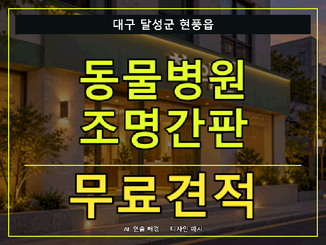 대구 달성군 현풍읍 동물병원 조명간판 무료견적 안내 썸네일 · AI 연출 배경