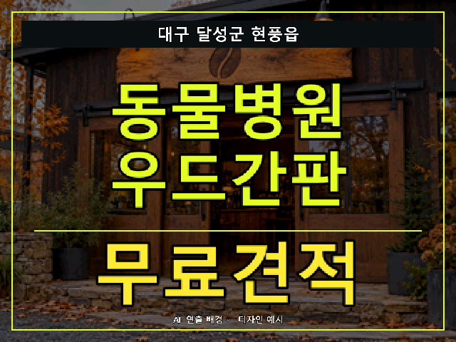 대구 달성군 현풍읍 동물병원 우드간판 무료견적 안내 썸네일 · AI 연출 배경