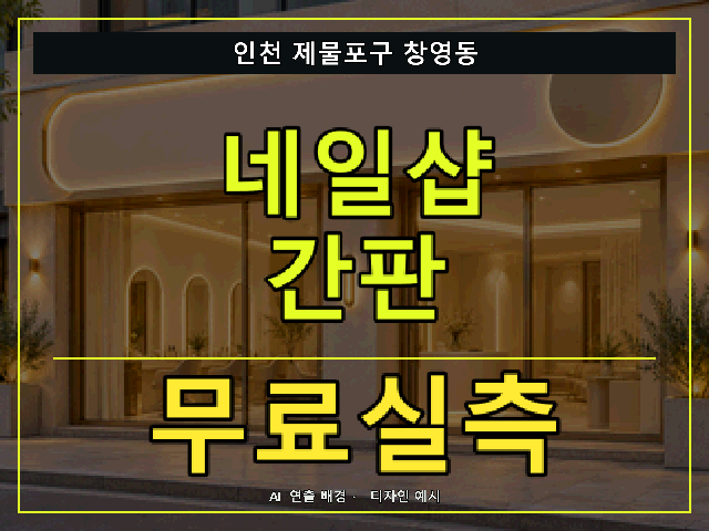 인천 제물포구 창영동 네일샵 간판 무료실측 안내 썸네일 · AI 연출 배경