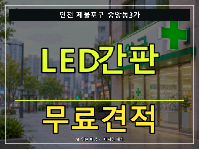 인천 제물포구 중앙동3가 LED간판 무료견적 안내 썸네일 · AI 연출 배경