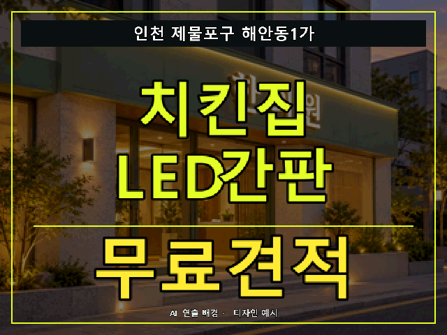 인천 제물포구 해안동1가 치킨집 LED간판 무료견적 안내 썸네일 · AI 연출 배경