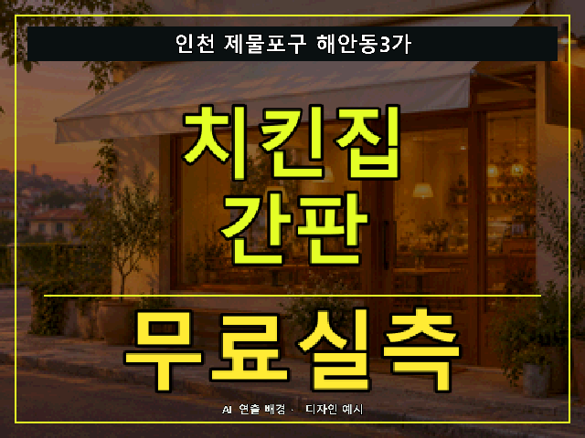 인천 제물포구 해안동3가 치킨집 간판 무료실측 안내 썸네일 · AI 연출 배경