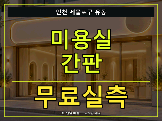 인천 제물포구 유동 미용실 간판 무료실측 안내 썸네일 · AI 연출 배경