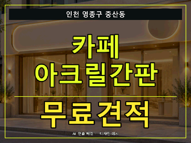 인천 영종구 중산동 카페 아크릴간판 무료견적 안내 썸네일 · AI 연출 배경
