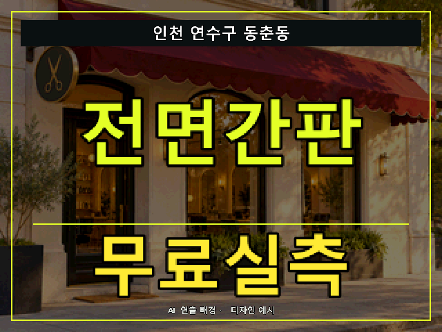 인천 연수구 동춘동 전면간판 무료실측 안내 썸네일 · AI 연출 배경