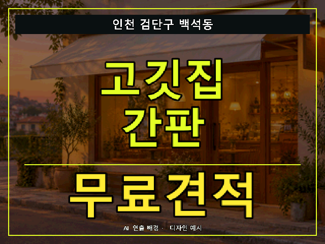인천 검단구 백석동 고깃집 간판 무료견적 안내 썸네일 · AI 연출 배경