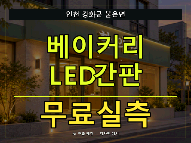 인천 강화군 불은면 베이커리 LED간판 무료실측 안내 썸네일 · AI 연출 배경