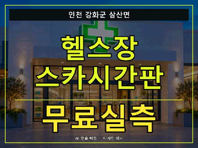 인천 강화군 삼산면 헬스장 스카시간판 무료실측 안내 썸네일 · AI 연출 배경