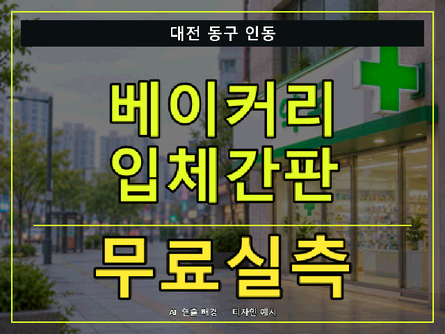 대전 동구 인동 베이커리 입체간판 무료실측 안내 썸네일 · AI 연출 배경