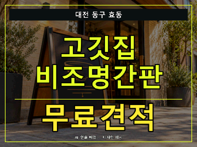 대전 동구 효동 고깃집 비조명간판 무료견적 안내 썸네일 · AI 연출 배경
