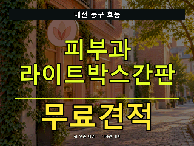 대전 동구 효동 피부과 라이트박스간판 무료견적 안내 썸네일 · AI 연출 배경