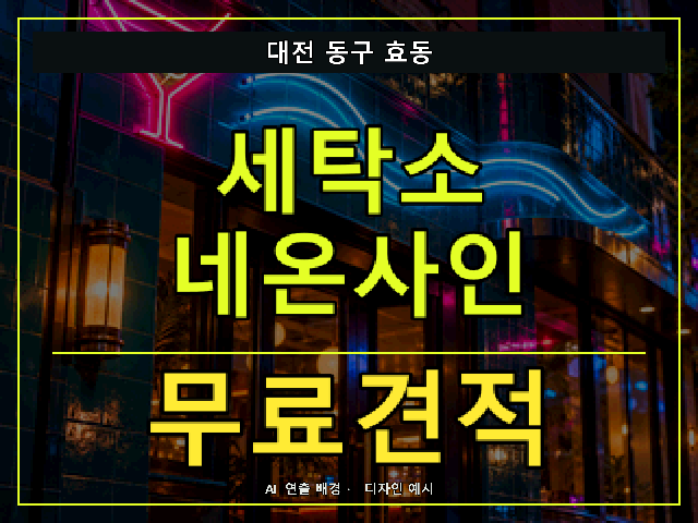 대전 동구 효동 세탁소 네온사인 무료견적 안내 썸네일 · AI 연출 배경