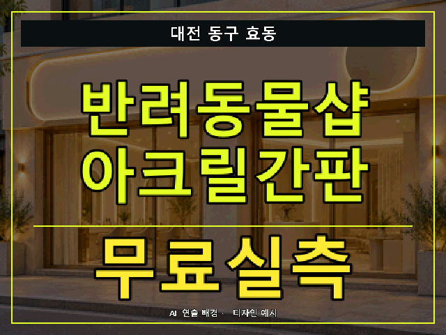 대전 동구 효동 반려동물샵 아크릴간판 무료실측 안내 썸네일 · AI 연출 배경