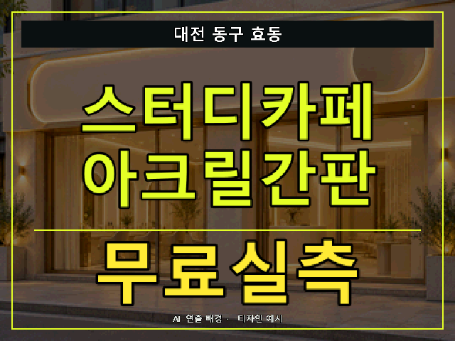 대전 동구 효동 스터디카페 아크릴간판 무료실측 안내 썸네일 · AI 연출 배경