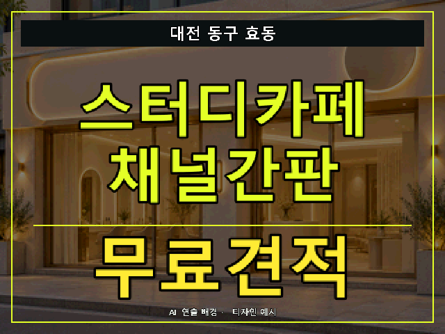 대전 동구 효동 스터디카페 채널간판 무료견적 안내 썸네일 · AI 연출 배경
