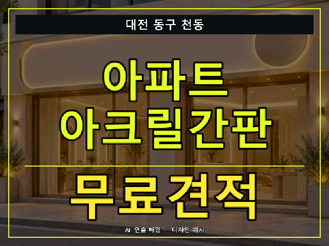 대전 동구 천동 아파트 아크릴간판 무료견적 안내 썸네일 · AI 연출 배경