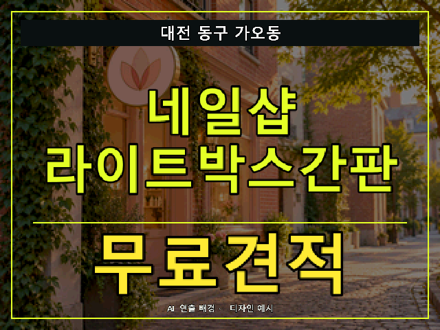 대전 동구 가오동 네일샵 라이트박스간판 무료견적 안내 썸네일 · AI 연출 배경