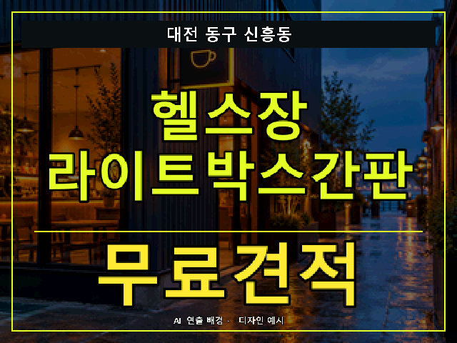대전 동구 신흥동 헬스장 라이트박스간판 무료견적 안내 썸네일 · AI 연출 배경