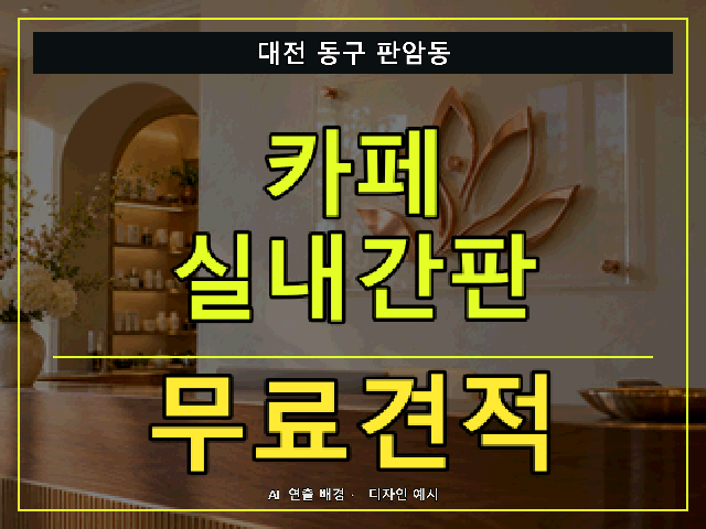 대전 동구 판암동 카페 실내간판 무료견적 안내 썸네일 · AI 연출 배경